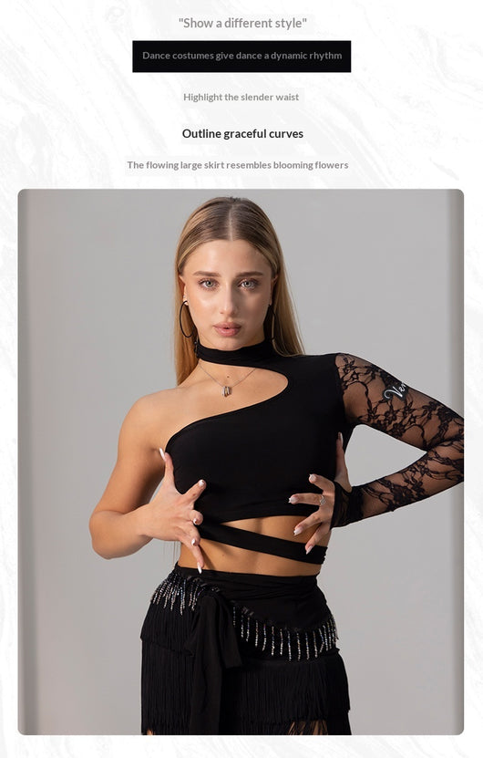 Conjunto de Danza Latina: Top con Encaje y Falda Corta con Borlas - Image 9