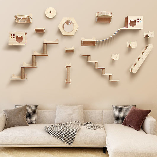 Árbol Rascador Mural para Gatos - Plataforma de Madera Sólida con Escalera - Image 37
