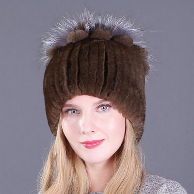 Gorro Tejido de Piel de Conejo Rex para Mujer - Image 22