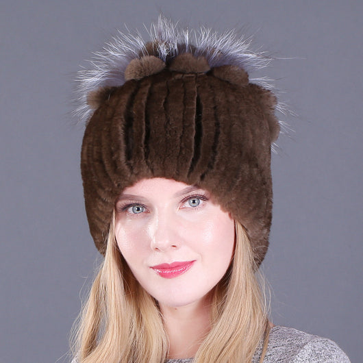 Gorro Tejido de Piel de Conejo Rex para Mujer - Image 22