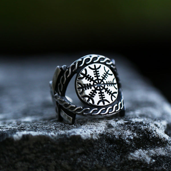 Anillo Brújula Vikingo en Acero Inoxidable para Hombre