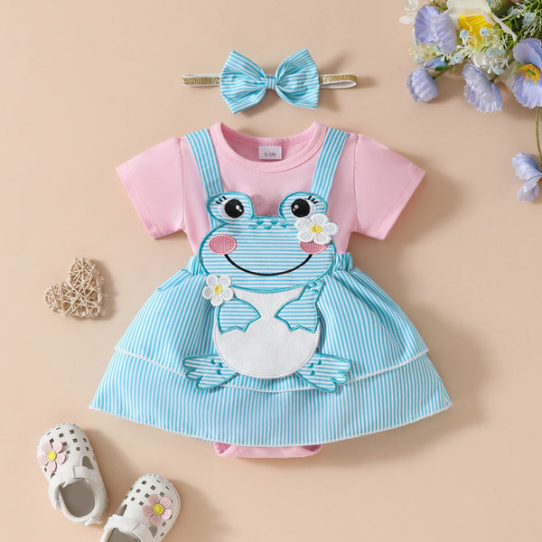 Vestido Corto para Bebé con Tirantes Bordados y Osito Adorable