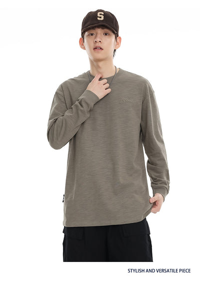 Camiseta de Algodón Pima con Bordado Minimalista - Manga Larga Cuello Redondo - Image 32