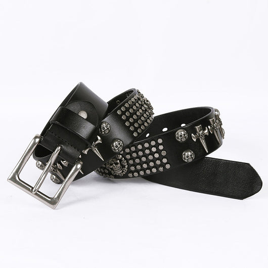 Cinturón de Cuero para Hombre Estilo Punk DJ con Calavera - Versátil y Atrevido - Image 7