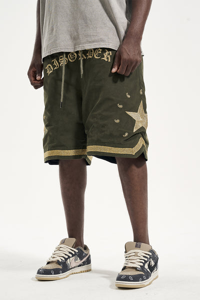 Shorts Militares de Lona Pesada con Bordado Dorado Floral - Image 6