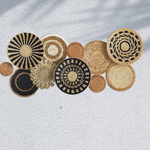 Decoraciones Bohemias Tejidas en Paja - Combinación de Pared Artesanal