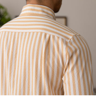 Camisa de Hombre Seersucker a Rayas sin Planchado, Cuello Ancho y Transpirable - Image 6