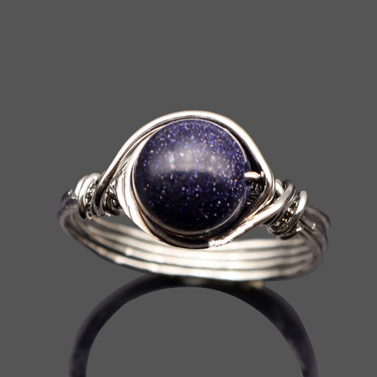 Anillo de Cristal Tejido a Mano con Piedra Natural Irregular