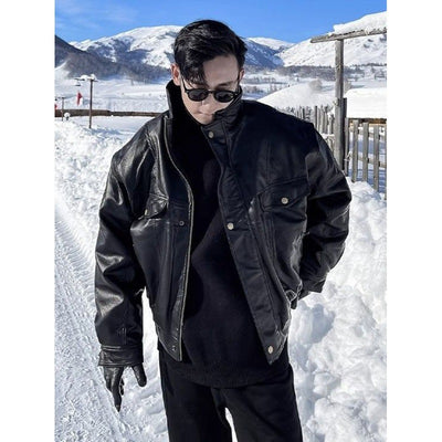 Abrigo de Cuero Piloto Forrado Térmico para Hombre - Talla Grande Invierno - Image 2