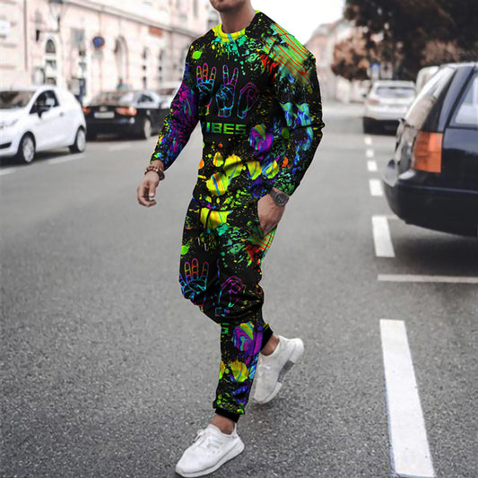 Sudadera Deportiva Casual de Dos Piezas con Estampado para Hombre