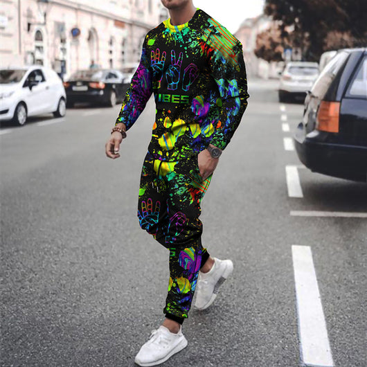 Sudadera Deportiva Casual de Dos Piezas con Estampado para Hombre