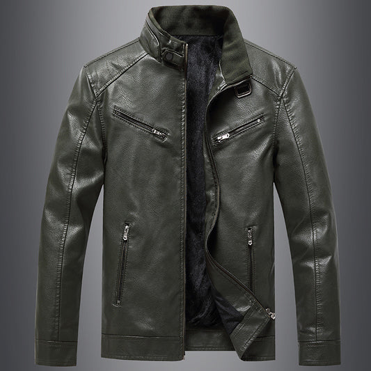 Chaqueta Acolchada de Cuero PU Estilo Coreano con Cuello Alzado para Hombre