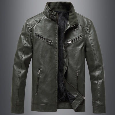Chaqueta Acolchada de Cuero PU Estilo Coreano con Cuello Alzado para Hombre