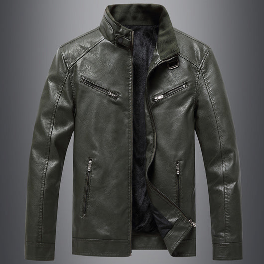 Chaqueta Acolchada de Cuero PU Estilo Coreano con Cuello Alzado para Hombre
