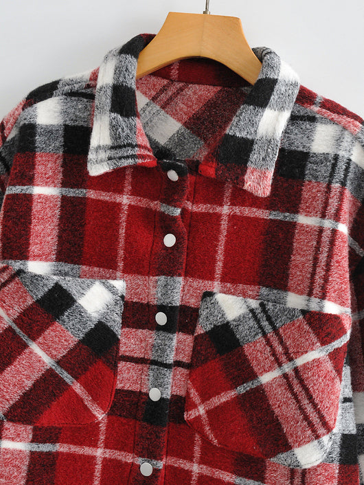 Chaqueta Camisa Cuadros Suelta Estilo Europeo y Americano para Mujer - Image 14