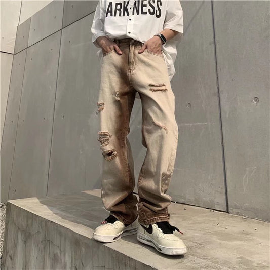 Jeans Vintage Desgastados con Efecto Degradado en Café para Hombre