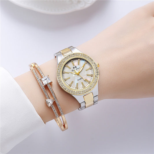 Conjunto de Reloj Pulsera para Mujer con Diamantes - Dos Piezas