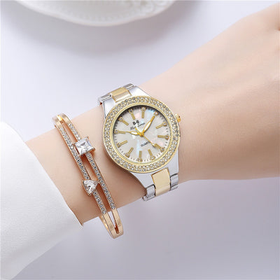 Conjunto de Reloj Pulsera para Mujer con Diamantes - Dos Piezas