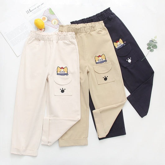 Pantalones Rectos Infantiles con Bordados Divertidos para Primavera - Image 5