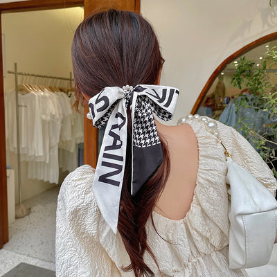 Cinta de Seda para el Cabello con Perlas y Lazo