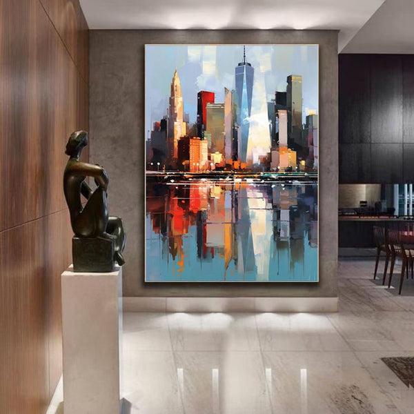 Cuadro Abstracto Nueva York Óleo sobre Lienzo - Decoración Urbana para Sala de Estar