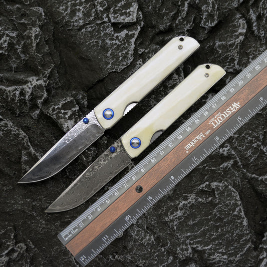 Cuchillo Plegable de Acero Damasco Premium - Portátil y Resistente
