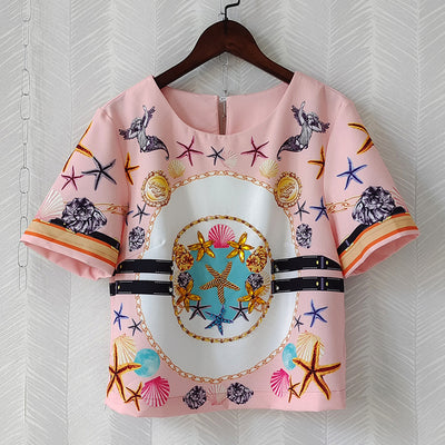 Conjunto Estampado: Blusa Manga Corta Cuello Redondo + Pantalón - Image 3