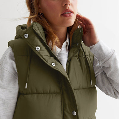 Chaleco Abrigo Mujer Capucha Solapa Única Colores Lisos - Image 11