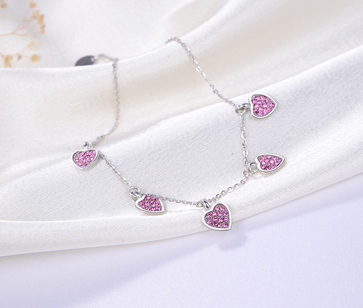 Pulsera de Plata 925 Corazón Circonita Púrpura Ajustable - Image 5