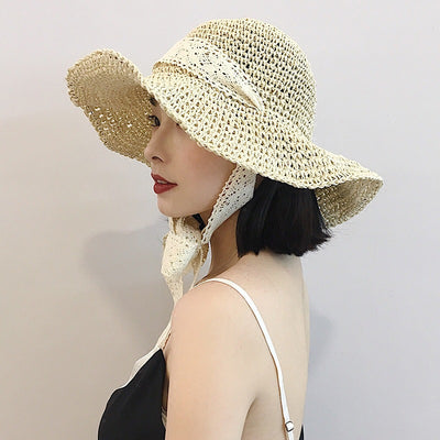 Sombrero de Paja Plegable Estilo Coreano con Encaje - Image 2
