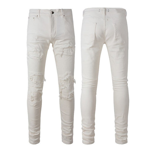 Jeans Slim Fit con Parches Rotos y Cintura Elástica para Hombre