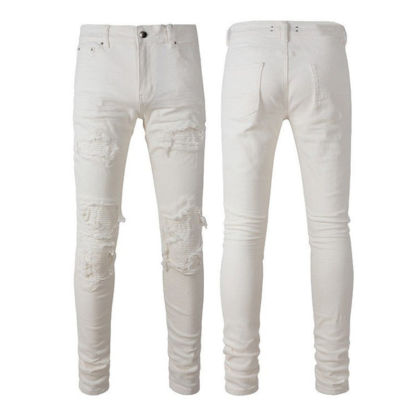 Jeans Slim Fit con Parches Rotos y Cintura Elástica para Hombre