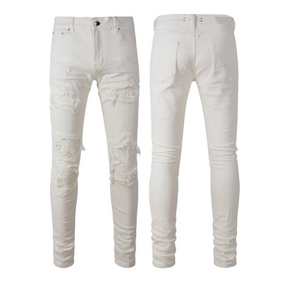 Jeans Slim Fit con Parches Rotos y Cintura Elástica para Hombre