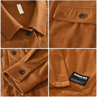 Camisa de Trabajo Estilo Japonés Textura Waffle Manga Larga - Image 3