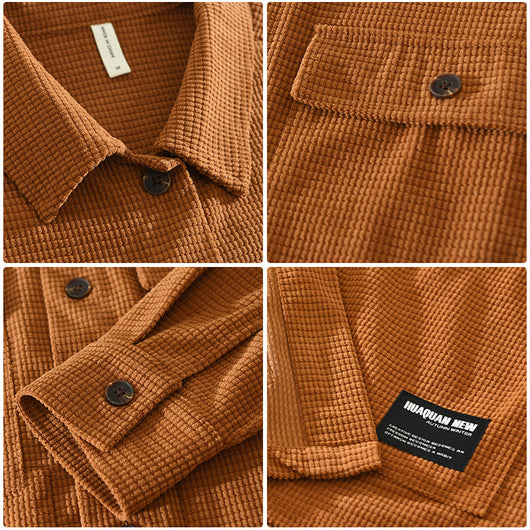 Camisa de Trabajo Estilo Japonés Textura Waffle Manga Larga - Image 3