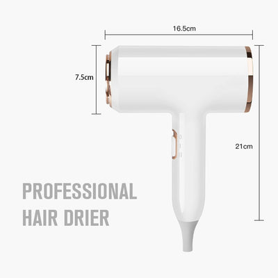 White hair dryer with rose gold accents, U.S. plug, and a concentrator nozzle for household use. - Image 3