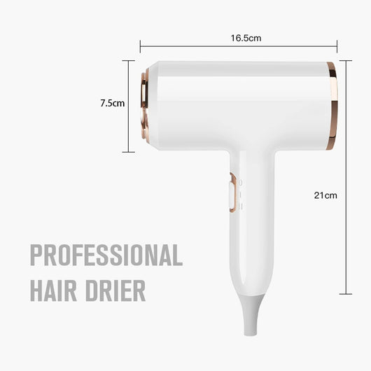 White hair dryer with rose gold accents, U.S. plug, and a concentrator nozzle for household use. - Image 3