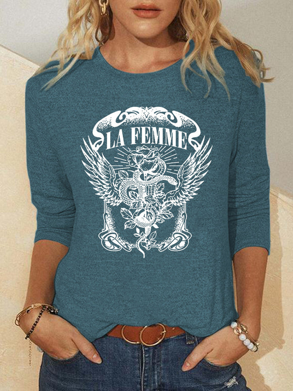 Playera de Cuello Redondo con Estampado Gráfico de Moda