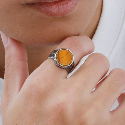 Anillo Vintage Acero Inoxidable Ojo de Tigre para Hombre - Image 3
