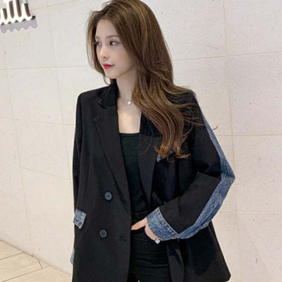 Chaqueta Blazer Denim con Costuras Decorativas para Mujer