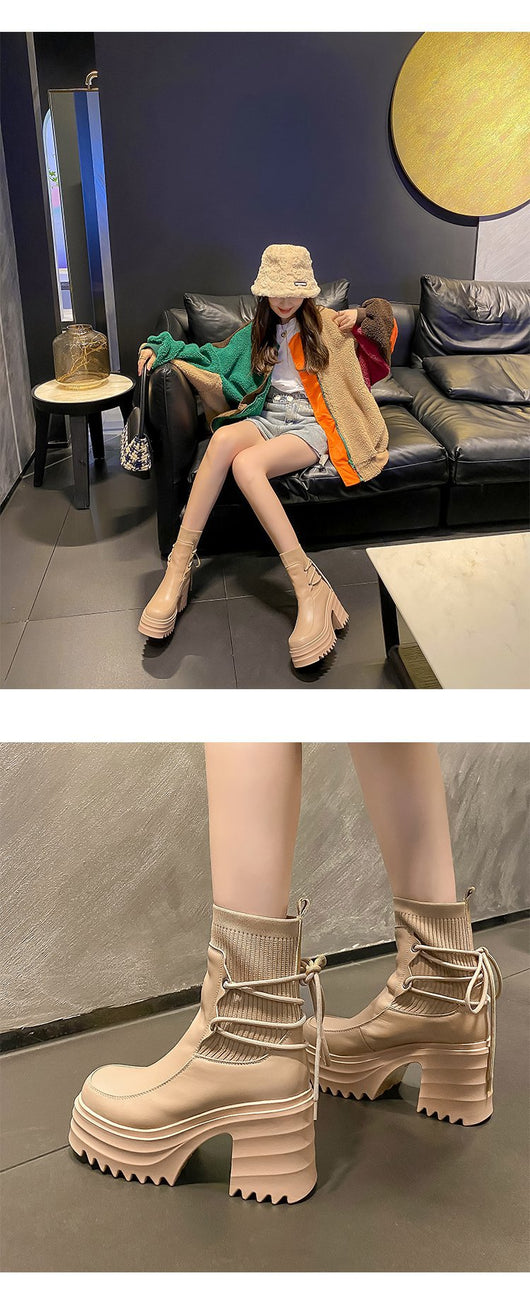 Botas Martin Estilo Británico con Suela Gruesa y Tejido para Mujer - Image 19