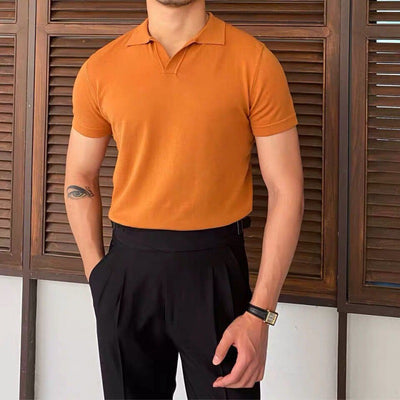Camiseta Slim Cuello Solapa Manga Corta Tejida para Hombre - Image 5