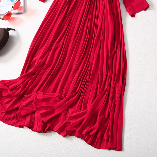 Vestido Elegante Cuello V con Falda Plisada Larga para Mujer - Image 5