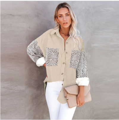 Camisa Suelta de Pana con Estampado Leopardo para Mujer - Image 7