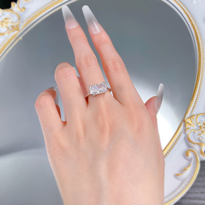 Anillo de Plata 925 con Corte de Hielo Floral Rectangular 7-11mm - Image 14