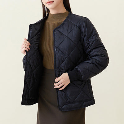 Abrigo Acolchado Rombo para Mujer - Chaqueta Ligera Cálida con Cuello Redondo y Bolsillos - Image 5