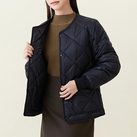 Abrigo Acolchado Rombo para Mujer - Chaqueta Ligera Cálida con Cuello Redondo y Bolsillos - Image 5