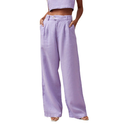 Pantalones de Lino Puro Cintura Alta Rectos para Mujer - Image 5