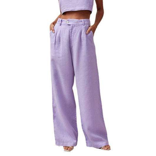Pantalones de Lino Puro Cintura Alta Rectos para Mujer - Image 5