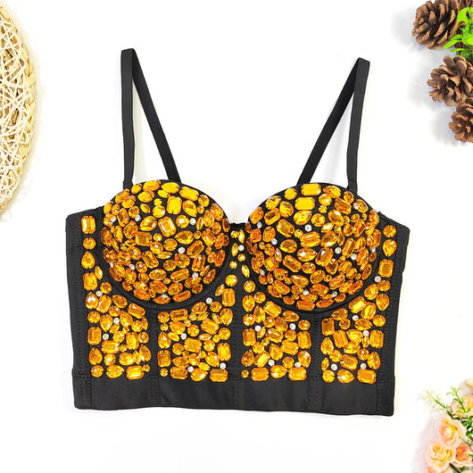 Top Corto Beaded con Diamantes - Estilo Hot Girl Elegante